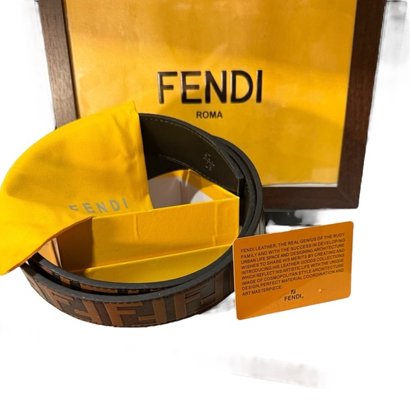 Fendi Reversible Zucca Monogram Leather Belt with Gold FF Buckle Made in Italy - Picture 5 of 13